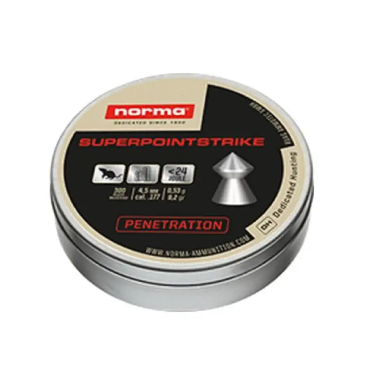 Norma Superpoint Srike Air Gun Pellets 22 Caliber 14.5 Grain Pointed Tin of 200 Premium