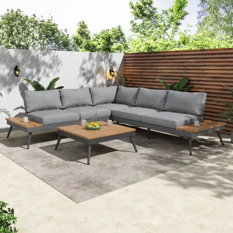 Next Day Delivery Outdoor Patio Sectional Sofa with Cushions & Table Set