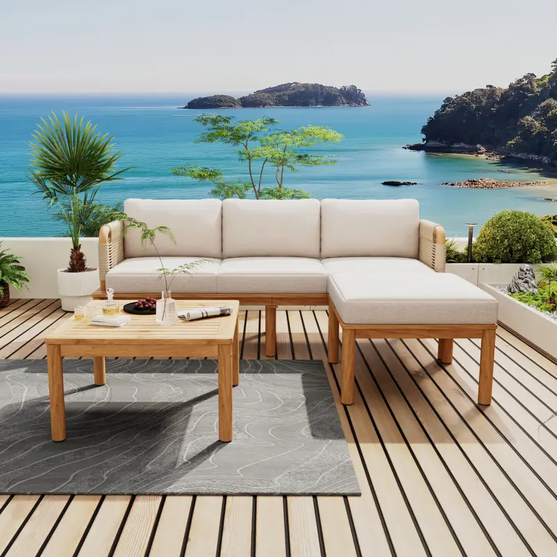 Trending Outdoor Patio 3-piece Acacia Wood and Rope Sofa Set