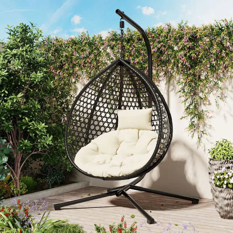Super Sale Indoor/Outdoor Rattan Hanging Egg Hammock Chair with Stand & Cushion