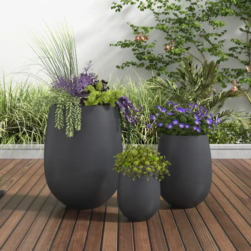 Factory Price Modern Round Lightweight Outdoor Patio Planter Set of 3 Sizes