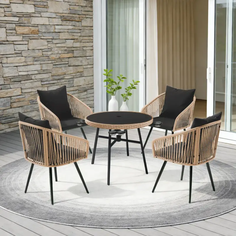 Express Delivery Small 5-Piece Wicker Conversation Outdoor Patio Set with Round Glass Table