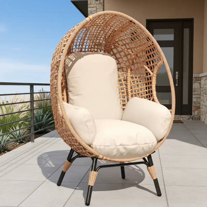 Rattan Outdoor Indoor Elegant Arc Back Hanging Egg Chair Professional Grade