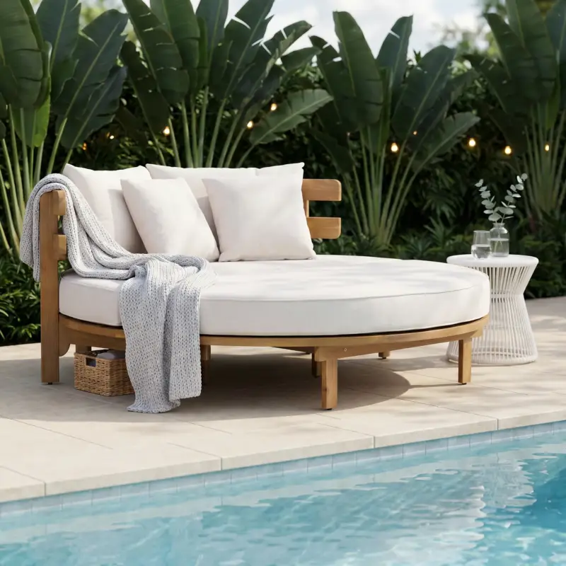 Outdoor Acacia Wood Round Lounger Daybed Last Chance