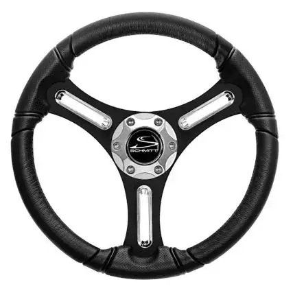 Schmitt Marine Torcello 14" Wheel - 03 Series - Polyurethane Wheel W/Chrome Spoke Inserts & Cap - Black Brushed Spokes - 3/4" - Retail Packaging Buy Online