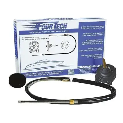 New Release Uflex Fourtech 7' Black Mach Rotary Steering System W/Helm, Bezel & Cable