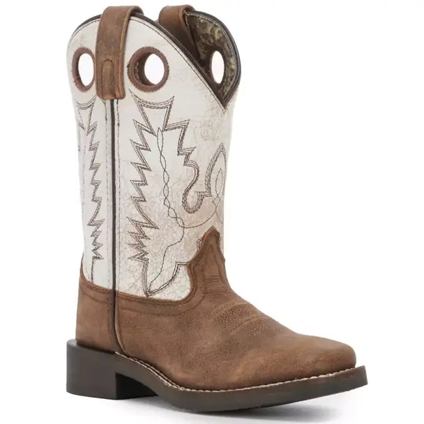 Authentic SMOKY MOUNTAIN BOOTS Kid's Drifter Brown Distress/Antique White Leather Western Boots (3108)