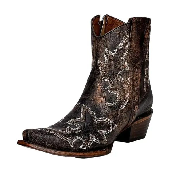 CIRCLE G by CORRAL Women's Black/Brown Embroidery Western Zipper Ankle Boots (L5917) Trusted Brand