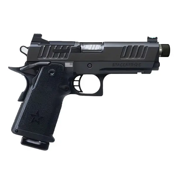 STACCATO 2011 C Optic Ready 9mm 4.5in Stainless Threaded Barrel 2x 15rds Mags Curved Trigger DLC Black Pistol (15-1501-000202) Get Yours