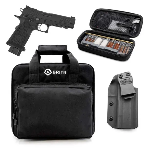Special Offer STACCATO P 9mm 4.4in Bull 2x 17rd DLC/DLC SAO Pistol with GRITR 2011 models IWB Right Hand Kydex Holster, Gritr Multi-Caliber Cleaning Kit and Gritr Soft Pistol Case