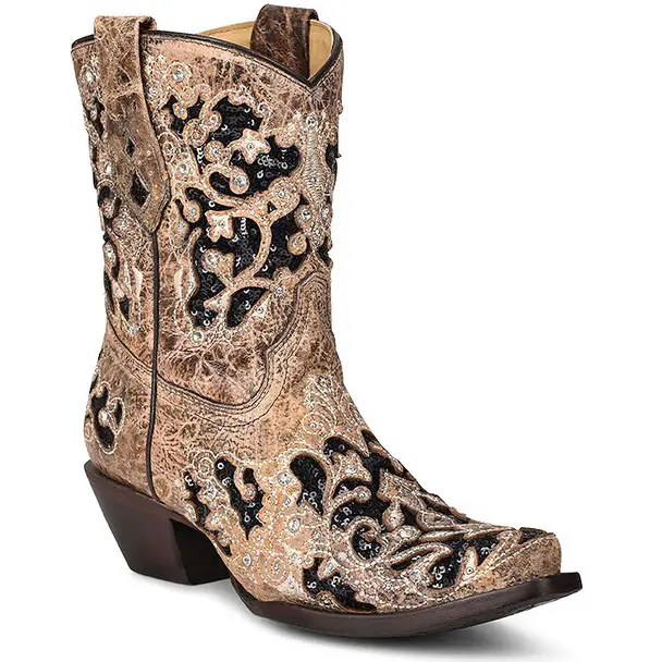 Express Delivery CORRAL Women's Brown Inlay And Embroidery And Studs And Crystals Ankle Boots (A4190)