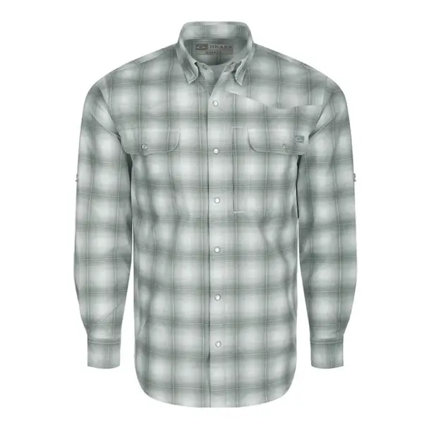 Bargain DRAKE Cinco Ranch Western Plaid Long Sleeve Monument Gray Shirt (DS2236-MGY)