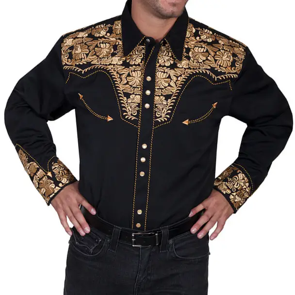 SCULLY Mens Western Apparel Gold Long Sleeve Shirt (P-634-GLD) One Day Deal