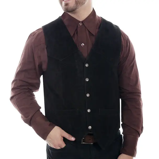 SCULLY Mens Black Calf Suede Lambskin Snap Vest (507-214) Holiday Sale
