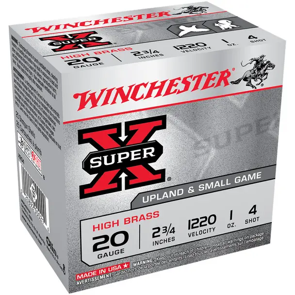 Authentic WINCHESTER Super-X 20Ga 2.75in #4 1oz 25rd Box Shotgun Shells (X204)