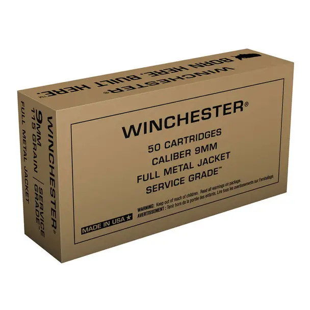 Premium WINCHESTER Service Grade 9mm 115Gr FMJ 50rd Box Ammo (SG9W)