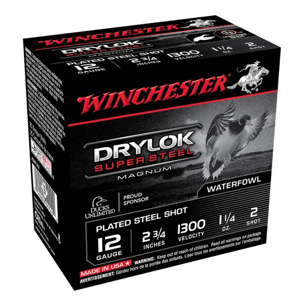 Buy Online WINCHESTER AMMO DryLok Super Steel 12Ga 2.75in 2-Shot Magnum Plated 25/250 Shotgun Shells (XSM122)