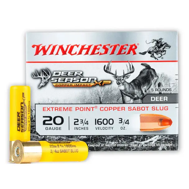 Must Have WINCHESTER AMMO Deer Season XP Copper Impact 20Ga 2-3/4in Sabot Slug 3/4oz 5 Bx/20 Cs Shotshell (X20DSLF)