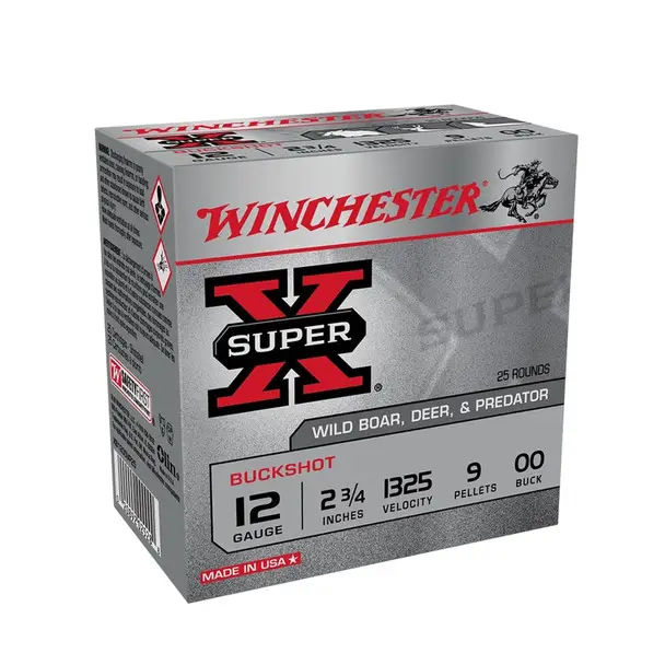 Hassle-Free Returns WINCHESTER AMMO Super-X Buckshot 12Ga 2.75in 9 Pellet 00 Buck Shotshell (XB1200VP25)