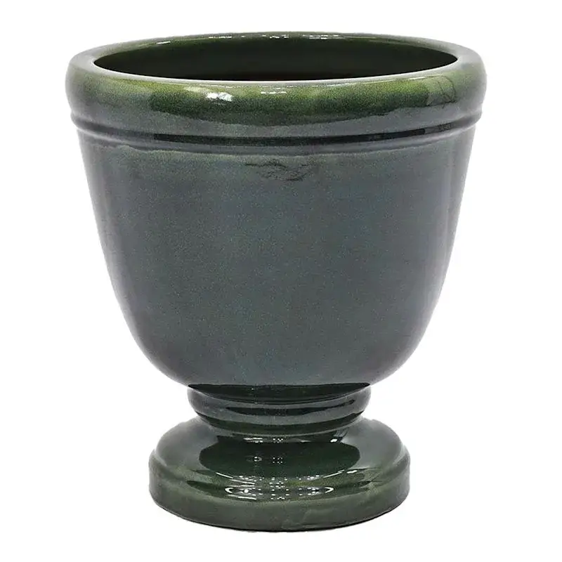 Authentic Pedestal Green Ceramic Outdoor Planter, Medium